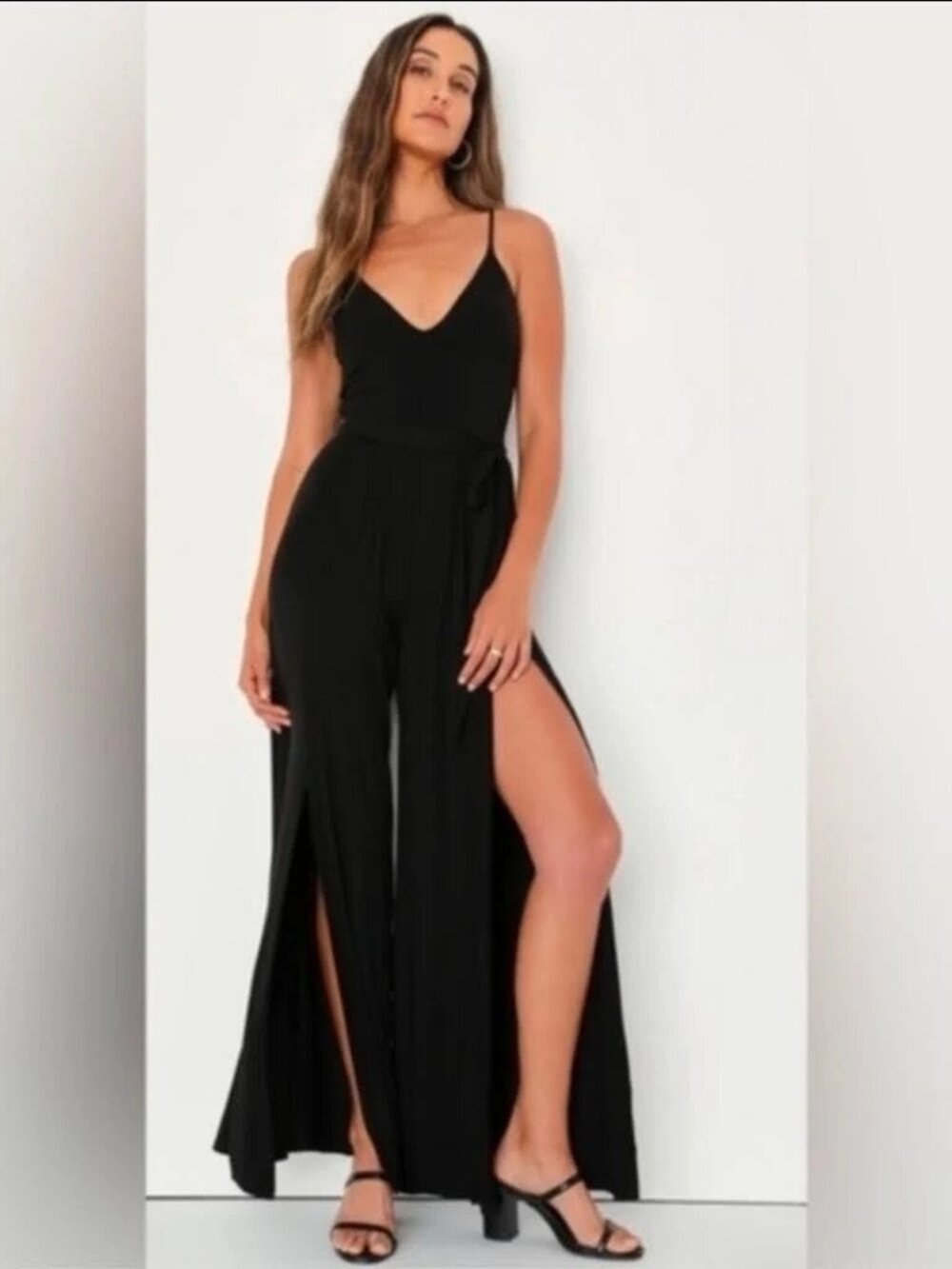 Lulu's Black Sleeveless Jumpsuit with Ruffle Overlay dress